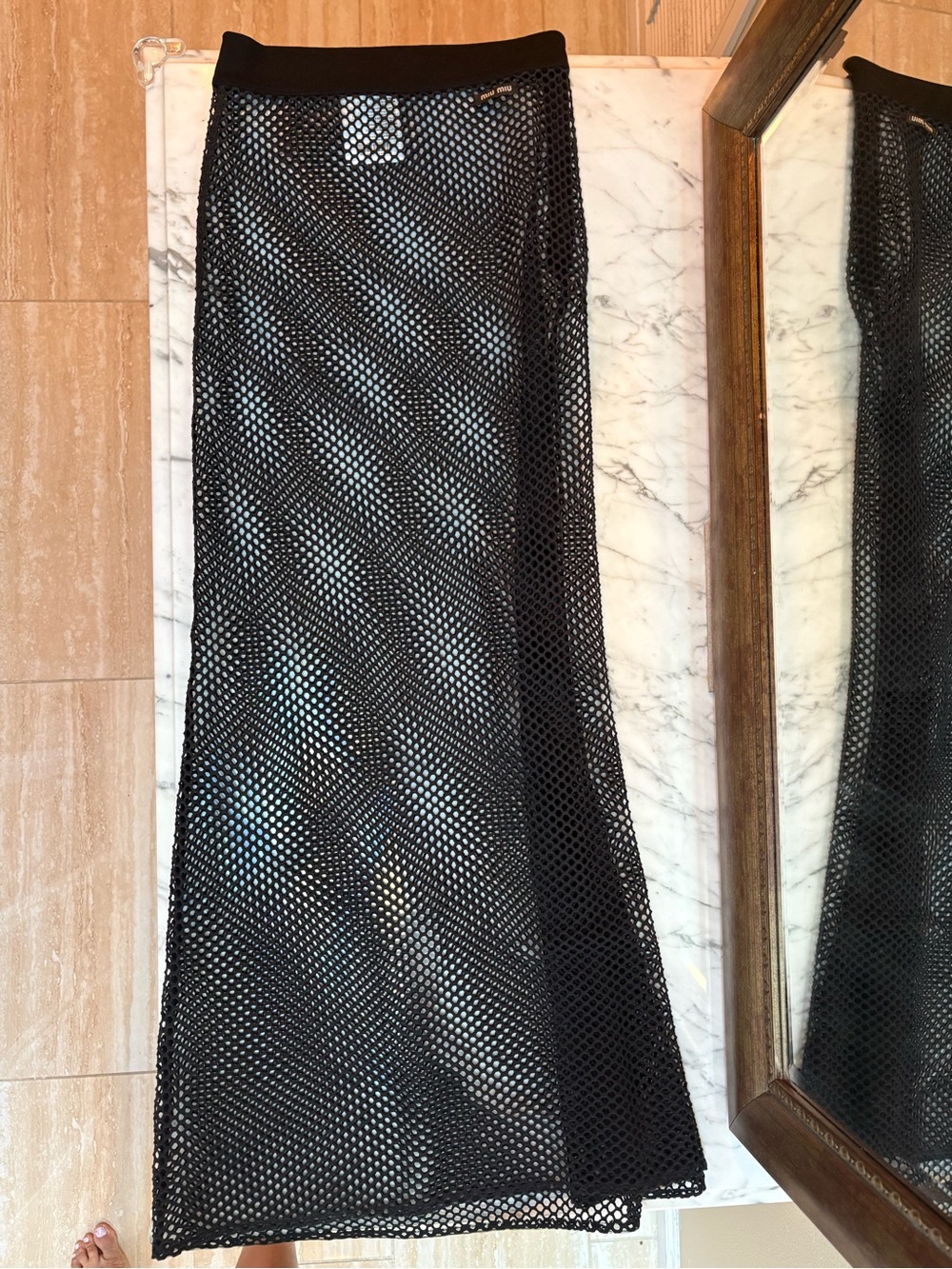 Miu Miu Black Open-Knit Maxi Skirt